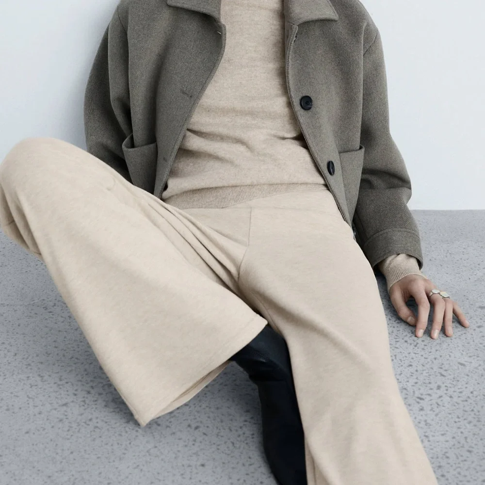 Mango MNG - light beige cream wool blend pants